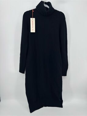 &Daughter Black 100% Wool Turtleneck Sweater Dress Made In Ireland NWT Side Slit